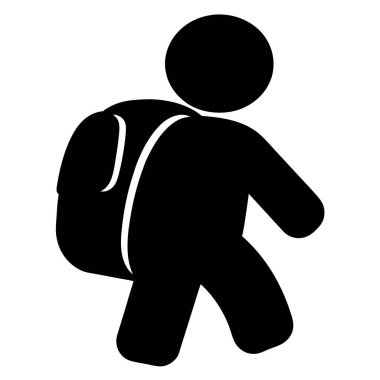 Sırt çantası vektör görüntüsüyle yürüyen kişinin siyah ve beyaz silueti