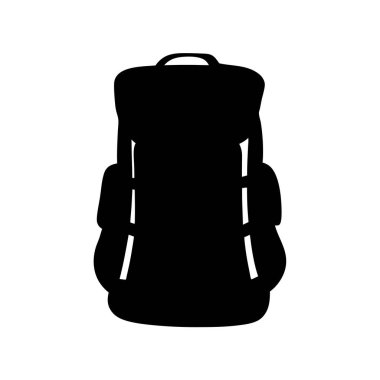 Maceraya hazır bir kamp çantasının siyah silueti.