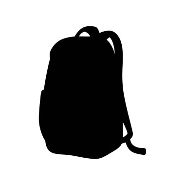 Okul ya da yürüyüş için bir sırt çantasının silüeti, minimalist tasarım, basit grafik