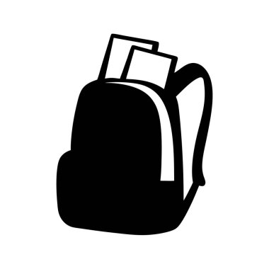 Sırt çantasının şekillendirilmiş siyah-beyaz çizimi.