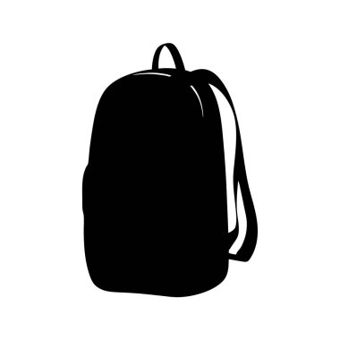 Beyaz bir sırt çantası ya da sırt çantasının stilize edilmiş siyah silueti