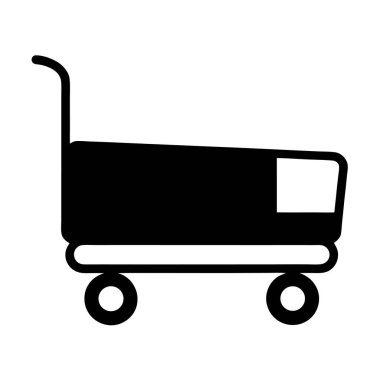 Basit bir siyah alışveriş arabası ikonu, dört tekerlekli ve saplı.