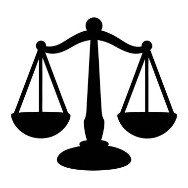 Adaletin terazisinin siyah ve beyaz çizimi adaleti temsil ediyor.
