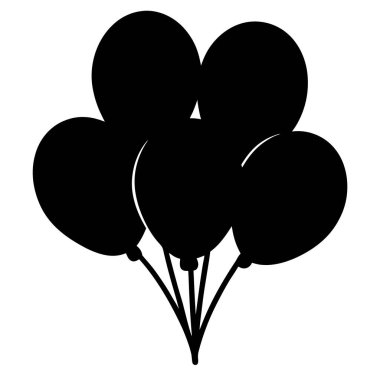 Beş Basit Siyah Balon Birleştirildi Beyaz Arkaplanda İp İzole Edildi