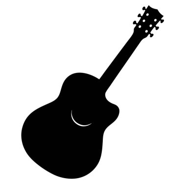 Beyaz arkaplana karşı akustik gitar silueti klasik bir enstrüman gösterir