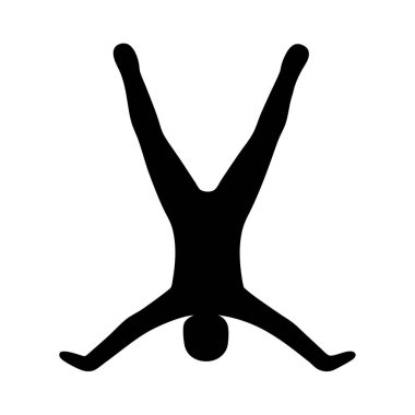 Beyaz arka planda baş aşağı yoga pozisyonu almış birinin silueti.