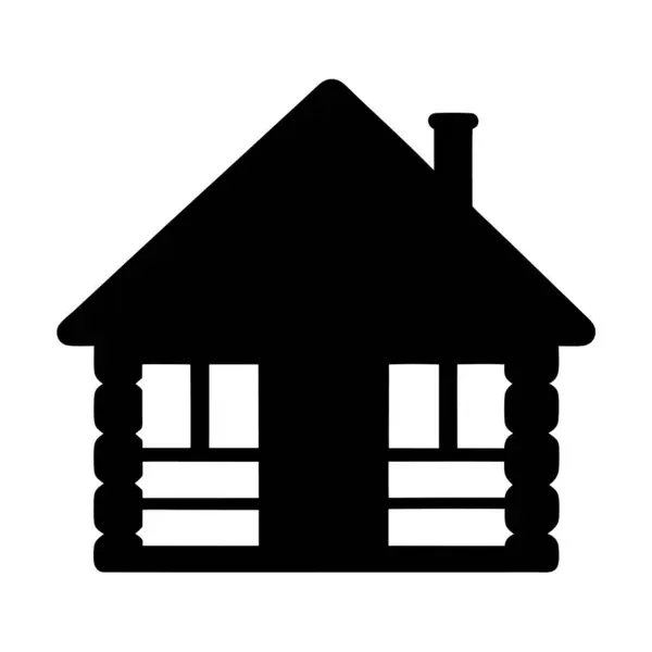 Baca ve pencere detaylarıyla bir kütük kulübesinin siyah silueti