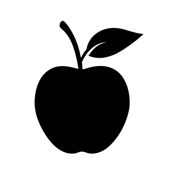 Kök ve Yaprak Simgesi Beyaz Arkaplanda Siyah Elma Silueti