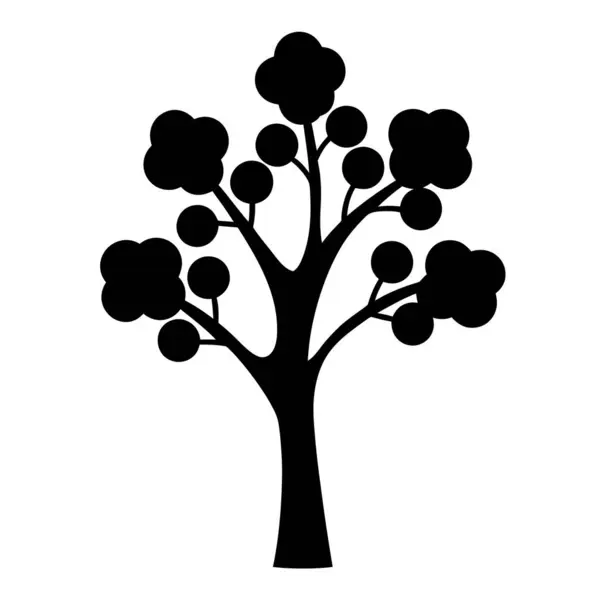 Yapraklar ve yuvarlak böğürtlenler gibi bulutlu siyah ağaç silueti.