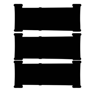 Beyaz bir arkaplanda dikey olarak dizilmiş üç adet katı siyah depolama sandığı