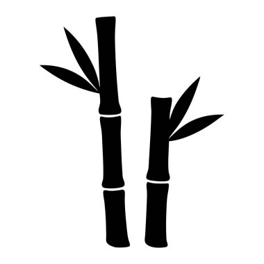 Beyaz arka planda yaprakları olan iki bambu sapından oluşan siluet.