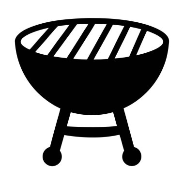Metal ızgaraları ve tekerlekleri olan klasik bir barbekü ızgarasının silueti.