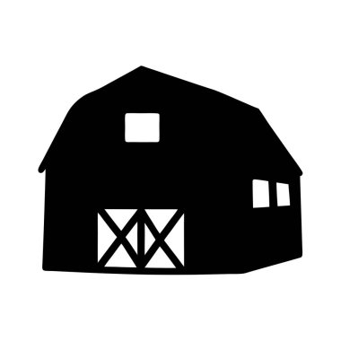 Çapraz kapılar ve pencereleri olan basit bir köy ambarı silueti.
