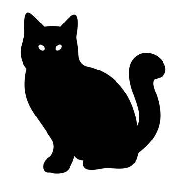 Kıvrık Kuyruk Tasarımı ile Oturan Kara Kedi Silueti