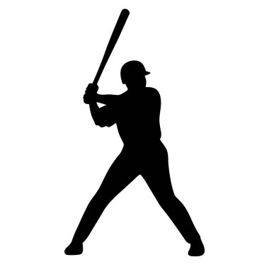 Beyzbol oyuncusunun silueti sopayı beyaz arka planda sallıyor.