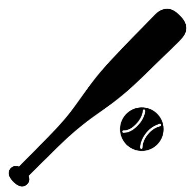 Bir beyzbol sopası ve topunun siyah beyaz silueti.