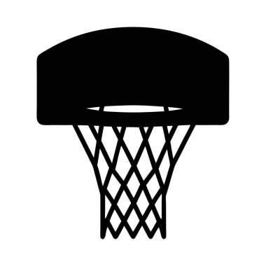 Beyaz arkaplanda ağ olan siyah bir basketbol potası görüntüsü.