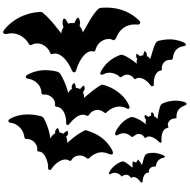 Beyaz Arkaplan 'daki Siyah Yarasa Siluetleri Cadılar Bayramı Dekorasyon Tasarımı Tasarımı Konsepti