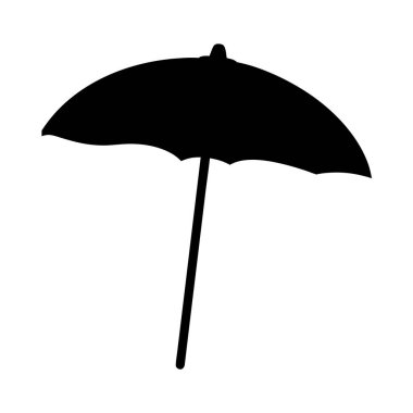 Beyaz bir arkaplanda izole edilmiş tek bir siyah plaj şemsiyesi.