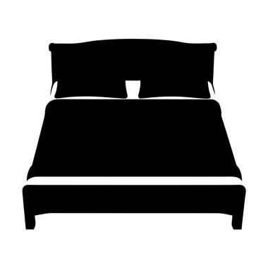 Katı siyah siluet, iki yastıklı kral yatağı tasvir ediyor.