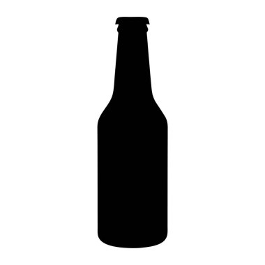 Beyaz arka planda parlak siyah bir şişe silueti.