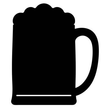 Stilize edilmiş siyah bira bardağı silueti, köpüklü ve saplı.