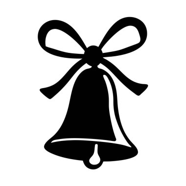 Beyaz arkaplanda yay ile izole edilmiş bir Noel çanının tek renkli görüntüsü