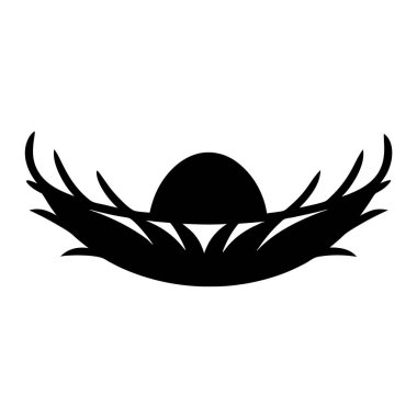 Büyük bir oval yumurta içeren siyah bir kuş yuvası.