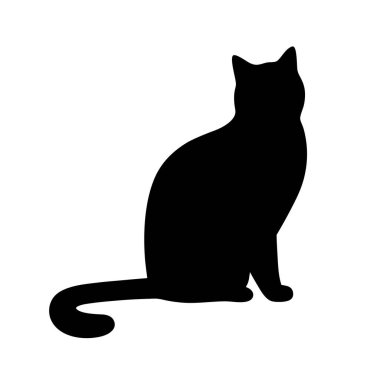 Kuyruğu kıvrılmış bir kedi silueti, evcil bir hayvan.