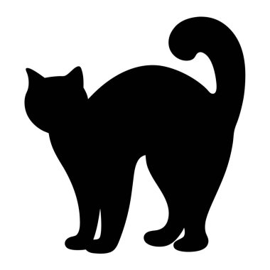Sırtı kavisli ve kuyruğu kıvrık siyah bir kedinin silüeti.