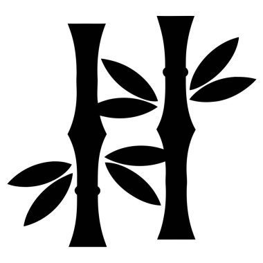 Şık siyah bambu sapları, stilize yapraklar, basit botanik çizimler.