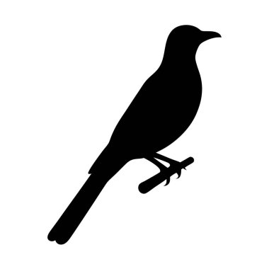 Beyaz arka planda bir dala tünemiş bir kuşun silüeti.