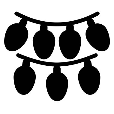 Şenlikli dekorasyonlar için bir dizi Noel ışığının siyah silueti