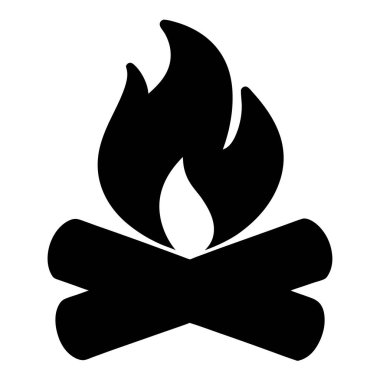 Yanan odunları ve alevleri olan bir kamp ateşinin siyah siluet simgesi