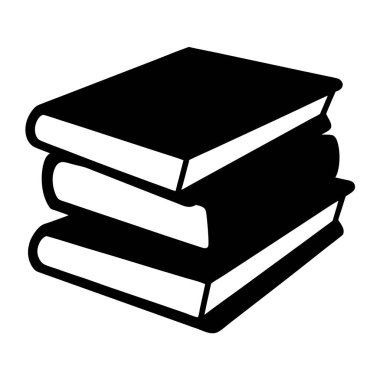 Katı siyah beyaz resimde üç kapalı kitaptan oluşan stilize yığın