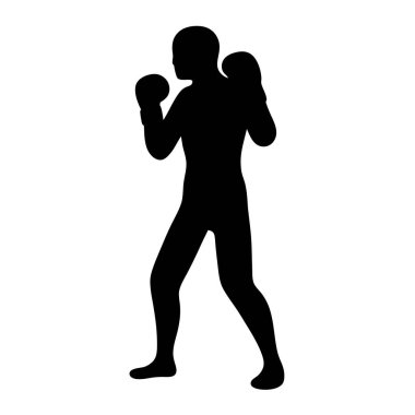 Dövüş duruşu yapan bir boksörün silueti sertçe yumruklamaya hazır.