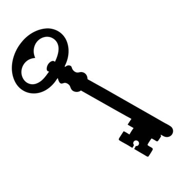 Beyaz arka planda zarif eski bir iskelet anahtar silueti çizimi