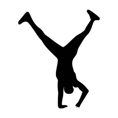 Bir insanın silueti, bacaklarını ayırarak amuda kalkıyor.