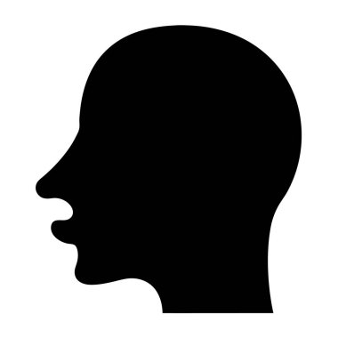 Beyaz arkaplanda siyah bir baş silueti, bir profil görünümü