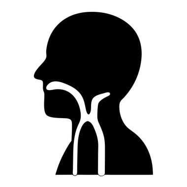 Boğazında ve soluk borusunda iç anatomisi olan insan kafası silueti.
