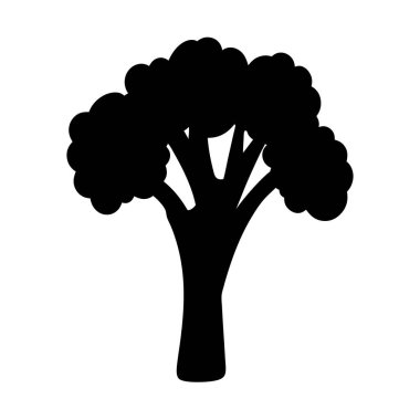 Beyaz arka planda izole edilmiş yuvarlak bir gölgeliği olan bir ağacın silueti.