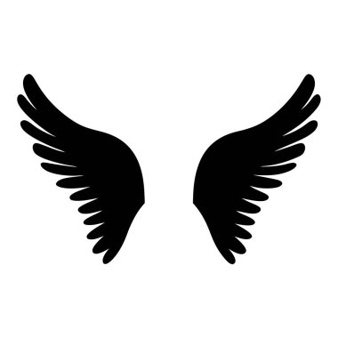 Beyaz arka planda simetrik siyah kanatlar, uçuşun sembolü, özgürlüğün