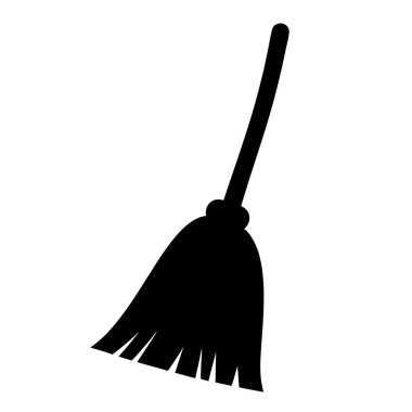 Temizlik ve Cadılar Bayramı Temaları için Basit Siyah Süpürge Siluet Vektör İllüstrasyonu