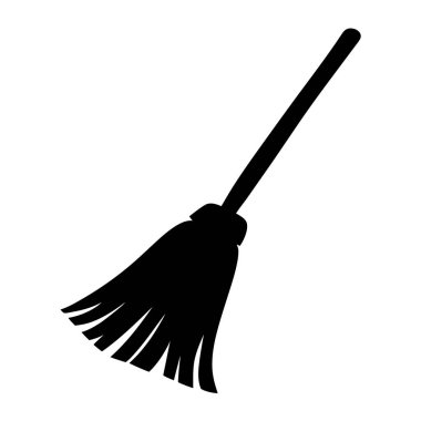 Temiz beyaz bir arkaplanda izole edilmiş basit bir süpürge silueti.