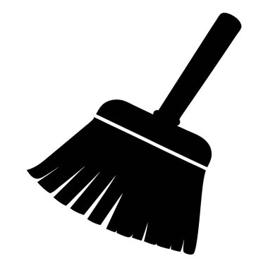 Beyaz bir arkaplana karşı saf siyah süpürge silueti, temizliği simgeliyor.