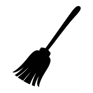 Temizlik ve büyücülük için beyaz zemin üzerinde basit siyah süpürge silueti