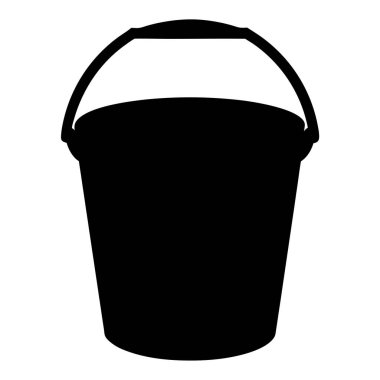 Siyah plastik kovanın silueti, beyaz arka planda sapı var.