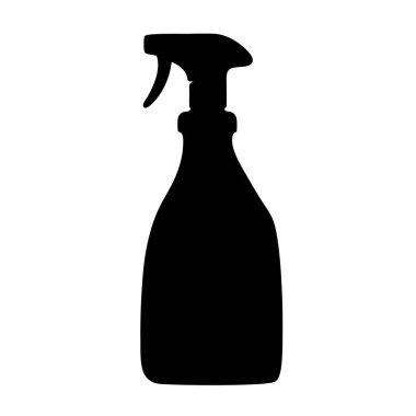 Beyaz üzerine sprey şişesi temizleme ürününün siyah silüeti.
