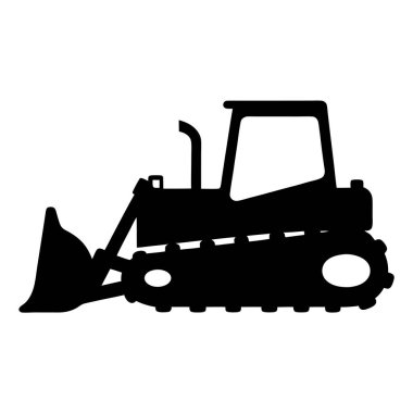 Görünür ayak izleri ve bıçaklı buldozerin stilize edilmiş siyah silueti
