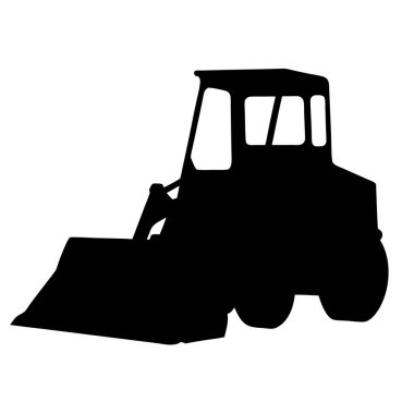 Görünür ayak izleri ve bıçaklı buldozerin stilize edilmiş siyah silueti